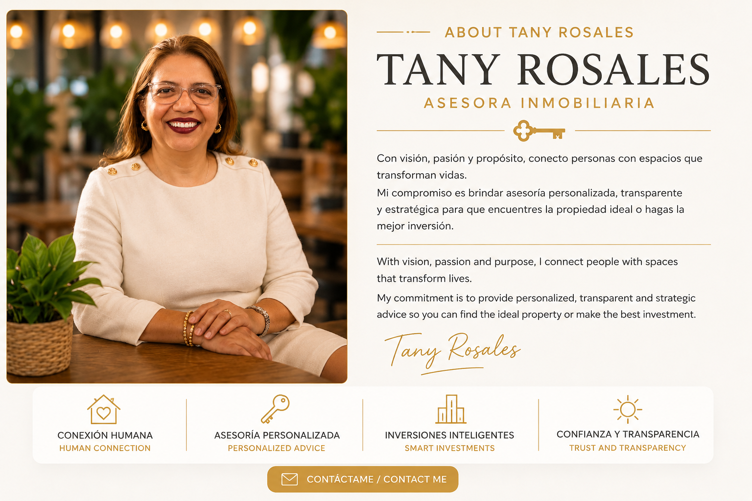 Tany Rosales, real estate advisor, with her real estate brand presentation